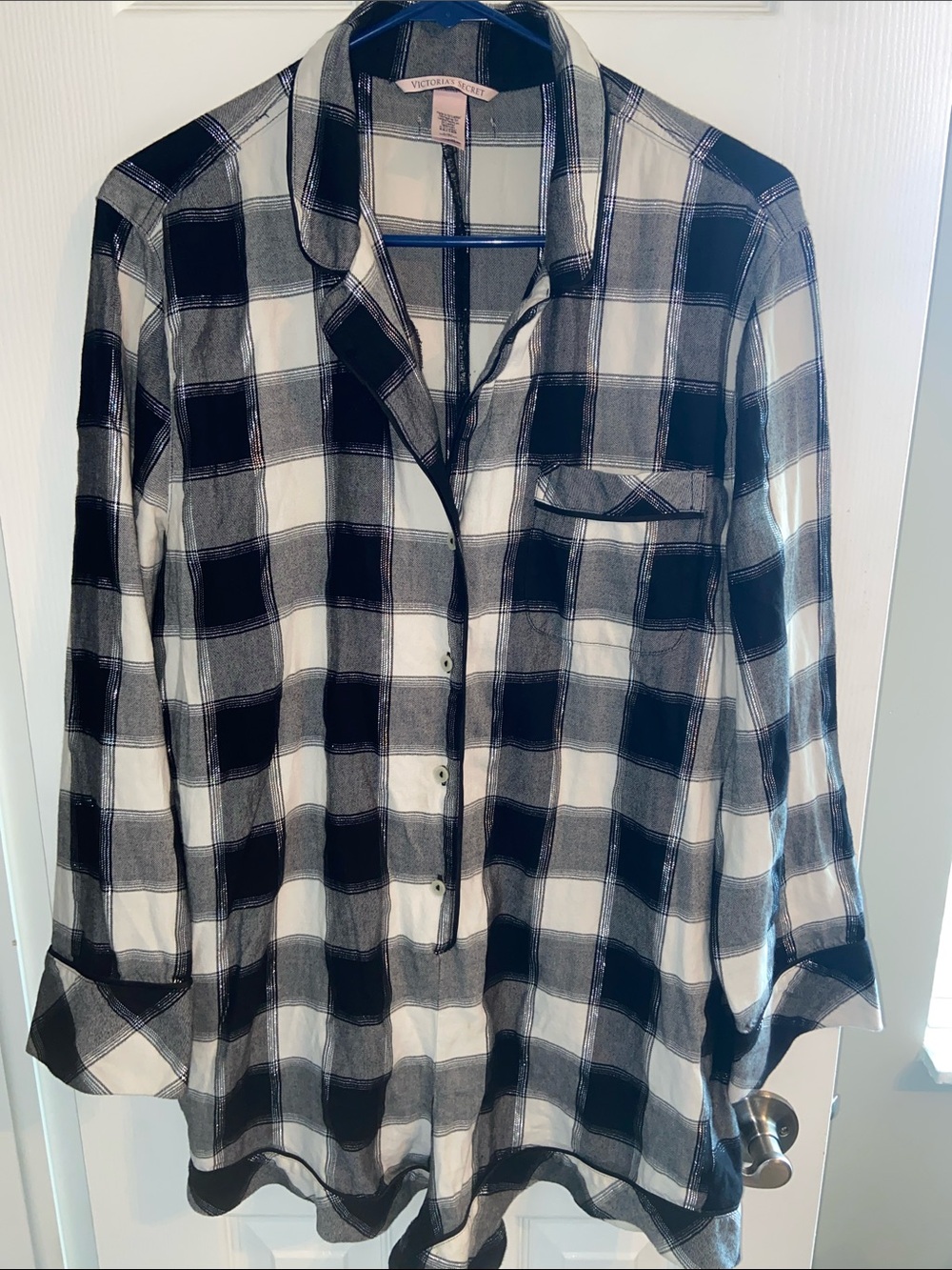 Victoria's Secret Plaid Sleep Romper Pajama Size Large Black White